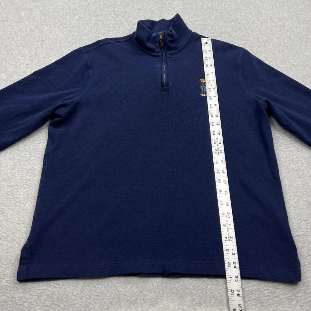 Ralph Lauren Polo Preppy Bear 1/4 Zip Pullover‎ Mens Medium Blue Mock Sweater